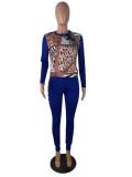 Urban fashion casual round neck pullover long sleeve leopard print stitching Womens suit two-piece suit S6257