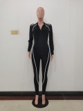Fashion casual mesh braid stitching 3-color long-sleeved jumpsuit ALS223