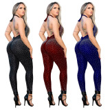 Womens sexy backless hot drill halterneck jumpsuit trousers JLX9101
