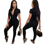 Fashion casual slim slimming jumpsuit high stretch jeans with small feet JLX8904