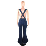 Womens jeans ripped holes show thinness suspenders jumpsuit JLX6041