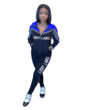 Solid color stitching letters sports suit two-piece suit JH203