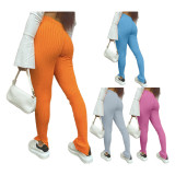 Winter Womens mid-waist slim-fit split-fitting sexy cotton pants H1560