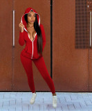 Pure color slim casual hooded two-piece fashion suit YM152