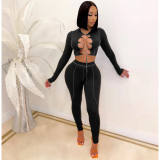 Fashion Womens laces tight-fitting sexy slim slim sports two-piece suit LA3235
