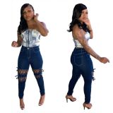 Womens slim-fit sexy jeans with ripped holes LA3228