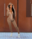 Pure color slim casual hooded two-piece fashion suit YM152