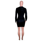 Womens Fashion Casual Solid Color Hooded Long Sleeve Dress Side Pocket Straight Skirt SN390014