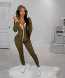 Pure color slim casual hooded two-piece fashion suit YM152