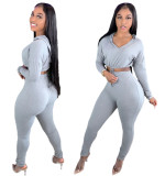 Pure color slim casual hooded two-piece fashion suit YM151