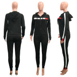 Simple fashion casual stitching sports hooded zipper jacket trousers suit SN2058