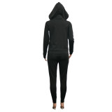 Simple fashion casual stitching sports hooded zipper jacket trousers suit SN2058