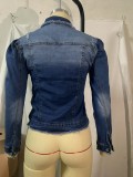 New elastic frayed denim jacket women with holes CJ924