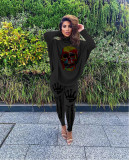 Fashion casual printing skull personality bat sleeve split trousers two-piece suit SSD1084