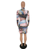 Ladies dress angel print pleated skirt slim fit autumn and winter sexy dress YY5231