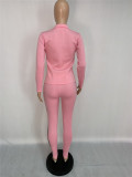 Pure color stitching sports two-piece suit Q1063