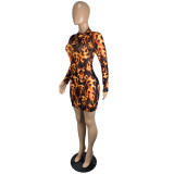 Fashion net gauze print short dress with wood ears ML7396