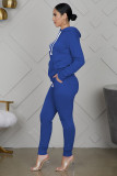 Fashion solid color round neck stitching suit two-piece suit with hat waist rope pocket WY6710