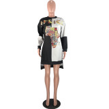 Fashion color block head positioning printing sweater dress BLX7208