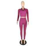 Womens autumn and winter new high elastic yoga suit mesh stitching pants suit YZ938