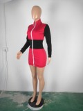 Ladies Contrasting Color Sexy Dress Solid Color Stitching Long Sleeve Short Jacket Dress YY5216