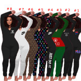 Sexy Printed Zipper V-Neck Long Sleeves Skinny Jumpsuit AMM8833