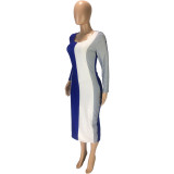Womens fashion casual positioning printing U-neck nightclub style Slim long-sleeved arm-wrapped dress SM9127