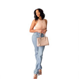 Womens fashion high waist denim trousers with straps WWY7133-01