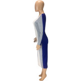 Womens fashion casual positioning printing U-neck nightclub style Slim long-sleeved arm-wrapped dress SM9127