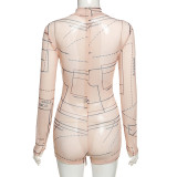 Sexy mesh see-through digital printing waistband jumpsuit K20Q09676