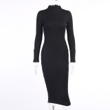 Fashion sexy high split zipper split cuff dress female solid color slim long skirt CSM20467S