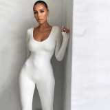 Womens sexy long-sleeved low-neck wrap chest tight-fitting trousers FD8827