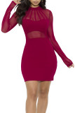 Sexy mesh stitching hollow nightclub slim dress WMZ2595