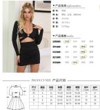 Autumn and winter sexy V-neck long-sleeved metal ring hollow package hip skirt women ZY1552