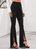 High waist belted solid color flared trousers LD8566