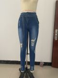 Womens low-rise jeans with ripped raw edges and belt CJ933