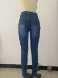 Womens low-rise jeans with ripped raw edges and belt CJ933