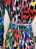 Womens sexy hollow bandage leopard print two-piece suit Q728