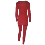 Autumn and winter V-neck casual long-sleeved pencil pants side slit pleated waist trimming suit Q2902-1