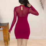 Sexy mesh stitching hollow nightclub slim dress WMZ2595