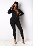 Womens Fashion Casual Sexy Eyelet Tie Long Sleeve Hang Strip Jumpsuit W8344