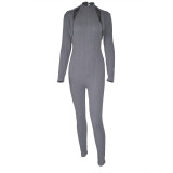 Two-piece pure color jacquard tight-fitting sweater one-piece suit Q2917