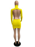 Pure color sexy open back knitted bag hip nightclub dress WMZ2598