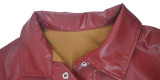 Long sleeve lapel waist PU leather dress Q2901