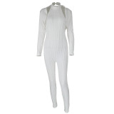 Two-piece pure color jacquard tight-fitting sweater one-piece suit Q2917