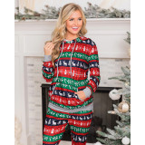 Christmas plaid print hooded drawstring big pocket sweater trousers suit women NS7923