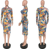 Fashion casual long sleeve sexy slim printed dress ZS8366