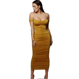 Pleated dress sexy one-neck off-shoulder dress MY9351