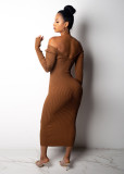 womens mid-length solid color sweater knit sweater womens pullover V-neck knitted dress DHK651