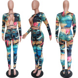 Ocean corrugated print strap hollow fashion sexy suit women BN133
